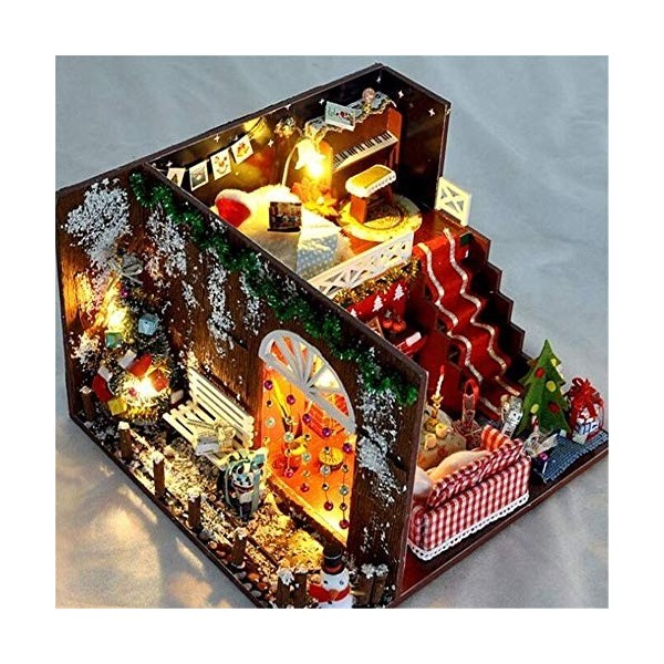 Puzzles 3D DIY Kit De Maison De Poupée Miniature De Noël Réaliste Mini 3D Maison en Bois Chambre Artisanat avec Meubles Lumiè