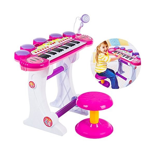 Kinderplay Piano Enfant 3 Ans, Clavier de Piano - Clavier 37 Touches, Synthetiseur Enfant, Microphone, Tabouret, Hauteur avec