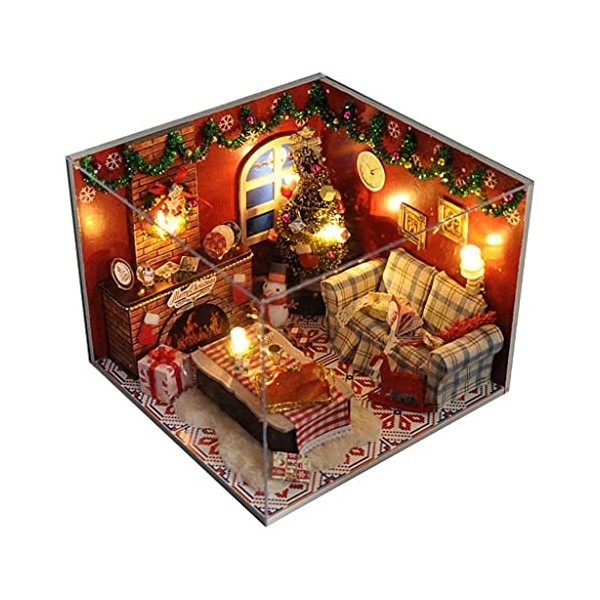 Chambre À Coucher Faite À La Main avec Lumière LED, Bricolage Artisanat Miniatures Maison De Poupée Kit Mini Chambre Kits DA
