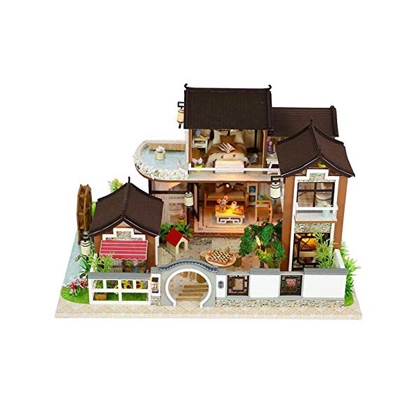 Maison de poupée Miniature avec Meubles, kit de Maison de poupée en Bois Bricolage avec lumière LED, Maison de Chambre créati