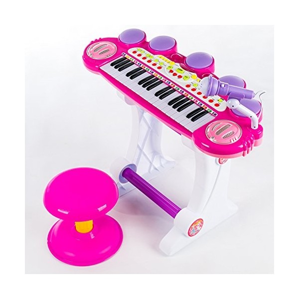 Kinderplay Piano Enfant 3 Ans, Clavier de Piano - Clavier 37 Touches, Synthetiseur Enfant, Microphone, Tabouret, Hauteur avec