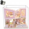 Kit miniature de maison de poupée bricolage avec anti-poussière et boîte à musique rose piscine villa maison de poupées en bo