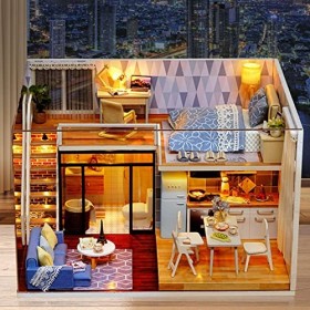 LOKOO 4 Pcs Kit Maison Miniature, poupée en Bois Bricolage, Kit Meubles Miniatures en Bois et PP Mini Maison Verte avec LED M