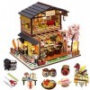 DIY Miniature Dollhouse Kit Vintage 3D Model Building Japanese Sushi Restaurant Birthday Gift Wooden Large Doll House Furnitu