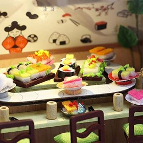 DIY Miniature Dollhouse Kit Vintage 3D Model Building Japanese Sushi Restaurant Birthday Gift Wooden Large Doll House Furnitu