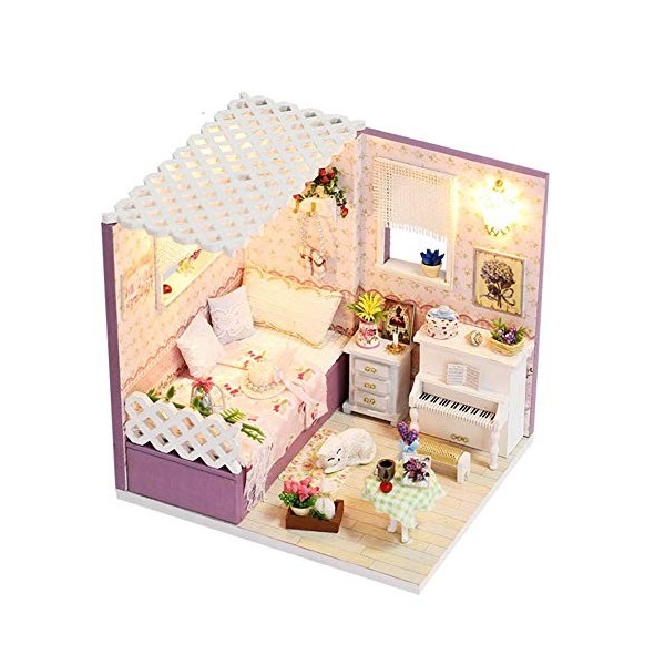 YBWEN Bricolage Jouet Maison Dollhouse DIY Miniature Maison Modèle LED Mobilier Kit avec Housse De Protection pour La Maison 