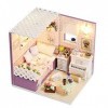 YBWEN Bricolage Jouet Maison Dollhouse DIY Miniature Maison Modèle LED Mobilier Kit avec Housse De Protection pour La Maison 