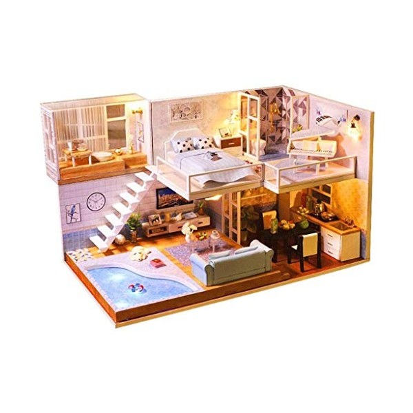 NXYDQ Modèle Jouet -Dollhouse Miniature avec des Meubles, Bricolage Dollhouse Kit Plus étanche à la poussière et la Musique M