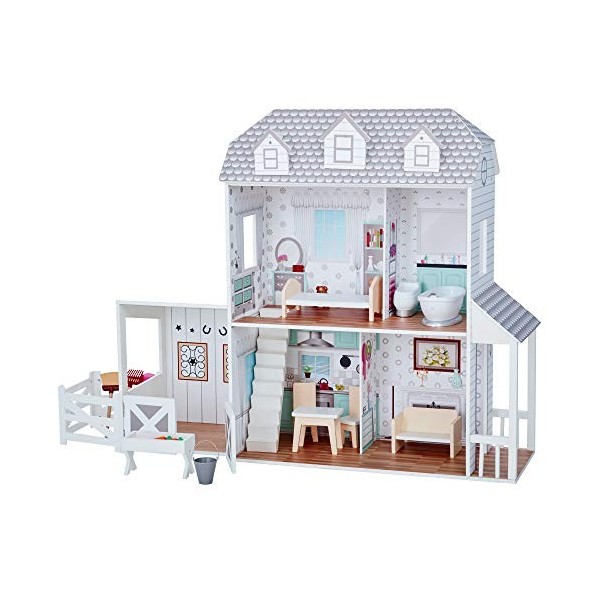 Teamson Kids Maison de poupée 30 cm Ferme de rêve Blanc Grise Blanche TD-12901A