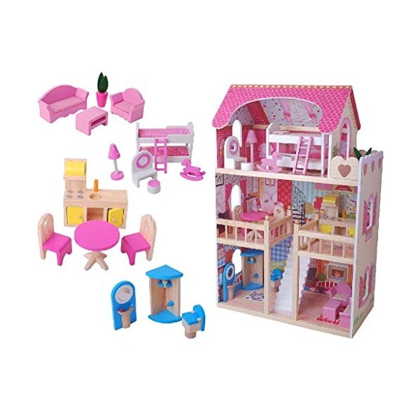 Beeusaert-Braet - 42004109KID - Maison de Poupée en Bois avec Accessoires 17 Pièces 90 x 59 x 33 cm