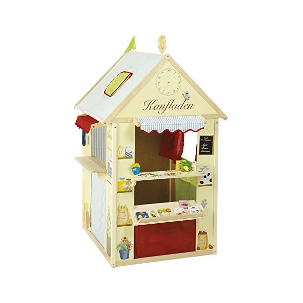 roba Maison de Poupée et Cuisine Enfant 2en1 - Maison en Bois à 3 Étages et 6 Pièces - pour Poupée de 32 cm - Rouge/Blanc