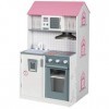 roba Maison de Poupée et Cuisine Enfant 2en1 - Maison en Bois à 3 Étages et 6 Pièces - pour Poupée de 32 cm - Rose/Blanc