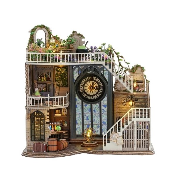 CUTEROOM Maison de poupée miniature avec meubles, kit de maison miniature en bois avec lumière LED, échelle 1:32, cadeau créa