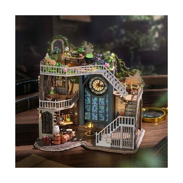 CUTEROOM Maison de poupée miniature avec meubles, kit de maison miniature en bois avec lumière LED, échelle 1:32, cadeau créa