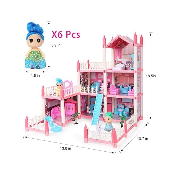 Kit maison de poupée 2023 avec 6 poupées COOLFOX Dream House pour filles de  6 ans et plus [famille miniature] Maison de poupé