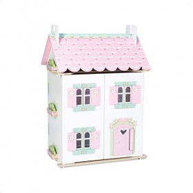 Le Toy Van - Sweetheart Cottage Large Wooden Doll House With Furniture , Boys & Girls 3 Storey Wooden Dolls House Play Set - 