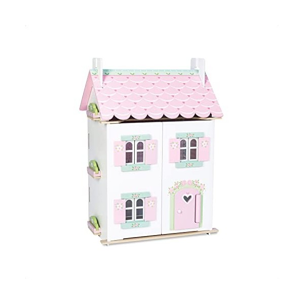 Le Toy Van - Sweetheart Cottage Large Wooden Doll House With Furniture , Boys & Girls 3 Storey Wooden Dolls House Play Set - 