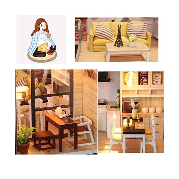 XBSLJ Maisons pour poupées Miniature de Maison de poupée avec Meubles, kit de Maison de poupée Bricolage Plus Anti-poussière 