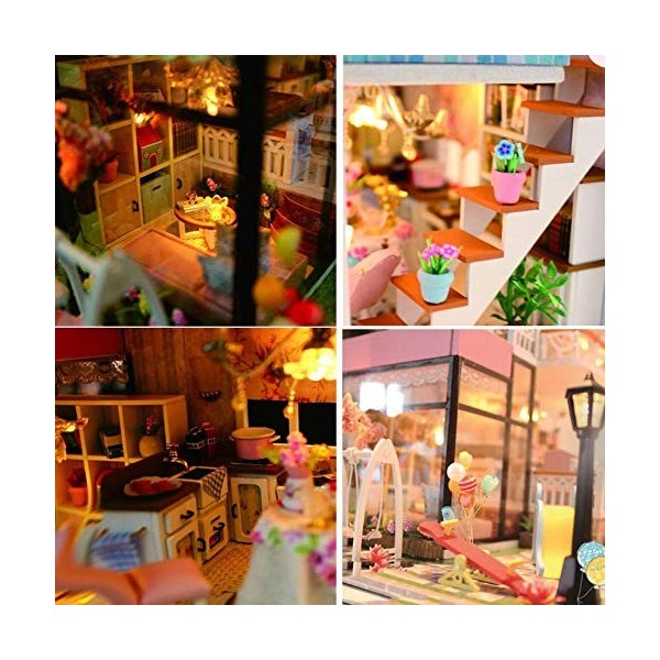 XBSLJ Maisons pour poupées Kit de Maison de poupée Miniature Bricolage Kit de Meubles Miniatures en Bois de Maison de poupée 