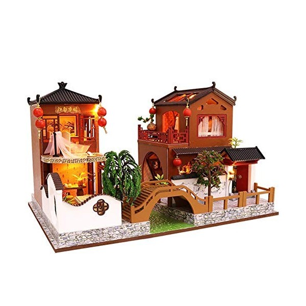 XBSLJ Maisons pour poupées Kit de Maison de poupée Miniature Bricolage Mini Maison en Bois avec lumières LED et boîte à Musiq