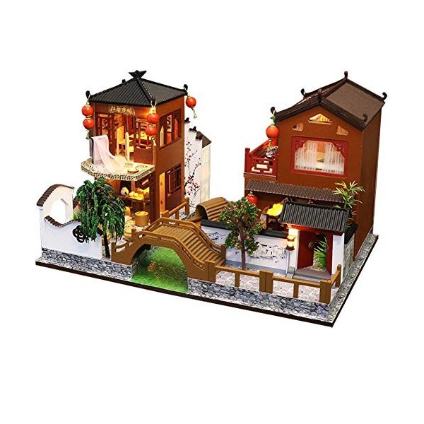 Maisons pour poupées Kit de meubles en bois de maison de poupée miniature bricolage, Mini modèle moderne fait à la main, plus