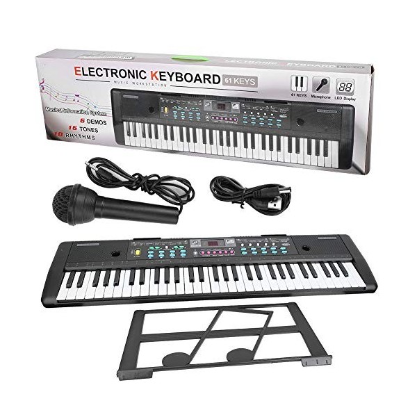 Clavier Électronique 61 Touches, Clavier de Piano Numérique avec Microphone et Support de Musique numérique Clavier pour Enfa