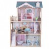 TikTakToo Maison de poupée Villa de rêve en bois, entièrement meublée, avec balcon, terrasse, 12 pièces, en bois MDF, convien