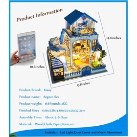 Kisoy Maison de poupée miniature DIY avec accessoires de mobilier, cadeau créatif pour les amoureux et les amis mer égée av
