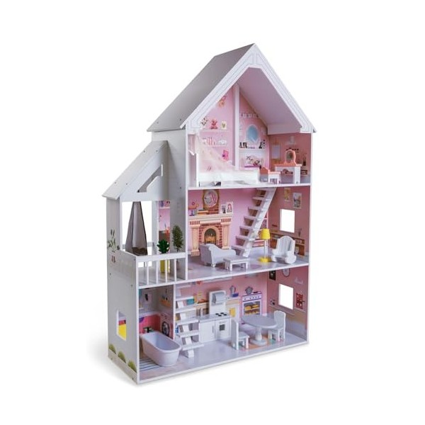 TikTakToo Maison de poupée Rêve Villa en bois MDF pour poupées jusquà 29 cm