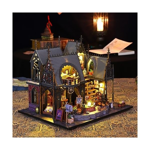 CUTEROOM Kit de maison de poupée miniature à monter soi-même avec lumières LED pour adultes Luna Magic House 