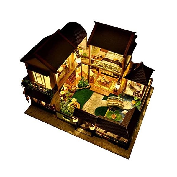 Mini Kits dartisanat de pièce avec Mouvement de Musique de lumière de LED de Meubles, Maison de poupée Miniature en Bois 3D 