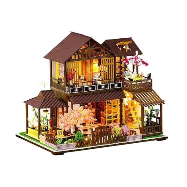 FLYUFO Assembler des modèles de bâtiments pour: Bricolage en Bois Japonais CASA Miniature Ensemble Maison de poupée Jouets av