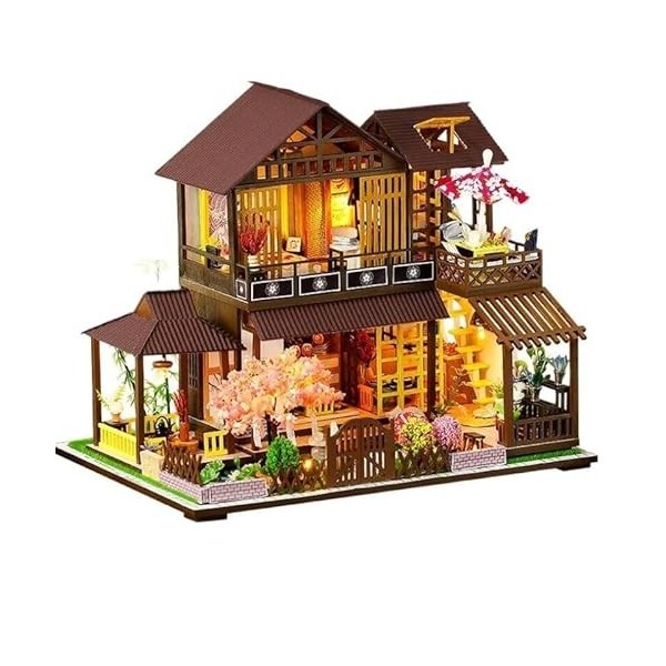 FLYUFO Assembler des modèles de bâtiments pour: Bricolage en Bois Japonais CASA Miniature Ensemble Maison de poupée Jouets av