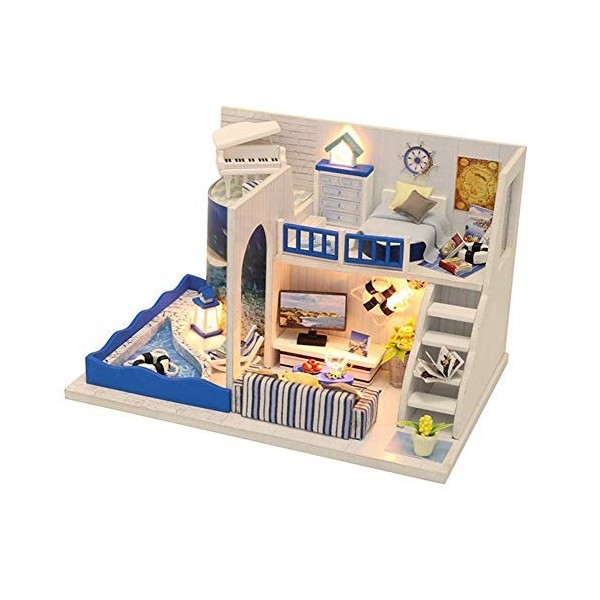 XBSLJ Maisons pour poupées Dollhouse Miniature DIY House Kit Creative Room avec Meubles et lumière LED Anniversaire pour Les 