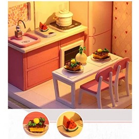 Mini Maison en Bois 3D Chambres Artisanat avec Meubles Lumières LED, Kit De Maison De Poupée Miniature Bricolage Maison De Po