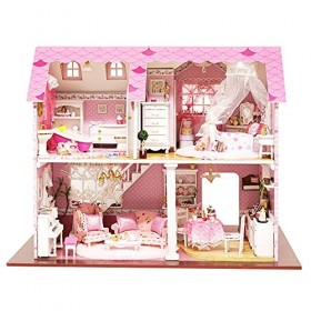 Flever Kit maison de poupée miniature en bois avec meubles, artisanat créatif cadeau pour les amoureux et les amis rose chér