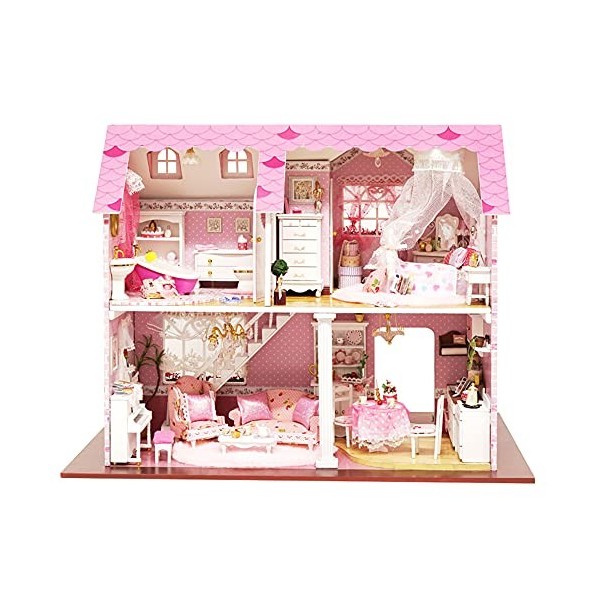 Flever Kit maison de poupée miniature en bois avec meubles, artisanat créatif cadeau pour les amoureux et les amis rose chér