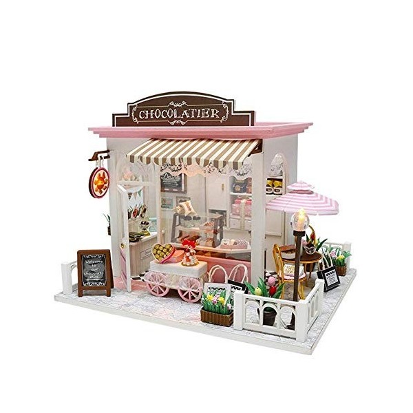 Kit Miniature De Maison De Poupée Bricolage Et Jouets, Poupées en Bois 3D, Meubles De Maison Crème Rose Doux Couverture Anti