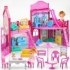 TEMI Dream Maison de poupée avec 2 accessoires pour filles de 3, 4, 5, 6, 7, 8, 9, 10 ans Rose