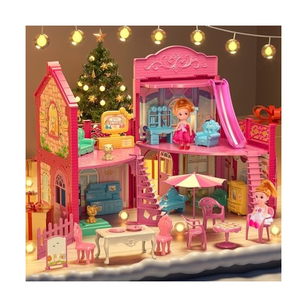 TEMI Dream Maison de poupée avec 2 accessoires pour filles de 3, 4, 5, 6, 7, 8, 9, 10 ans Rose