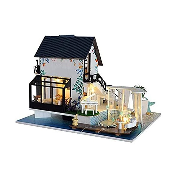 Kit De Maison De Bricolage 3D Maison De Poupée avec Lumières LED Et Meubles Kit Miniature De Puzzle Fait À La Main pour Les C