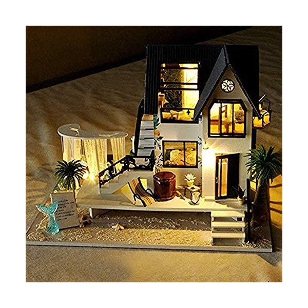 Kit De Maison De Bricolage 3D Maison De Poupée avec Lumières LED Et Meubles Kit Miniature De Puzzle Fait À La Main pour Les C