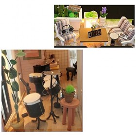 Kit Miniature De Maison De Poupée en Bois Bricolage avec Housse Anti-Poussière Et Lumière LED Et Boîte À Musique, Mini Kit D