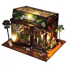 BONOCO Kit miniature de maison de poupée et jouets Simulation de maison de café en bois Assemblage fait à la main Maison de p