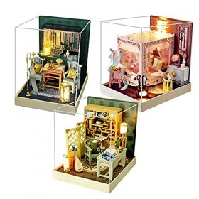 Kit De Maison De Poupée Bricolage avec Anti-Poussière 3 Pièces Style Ancien Chinois Creative Room Miniature Dolls House Furni
