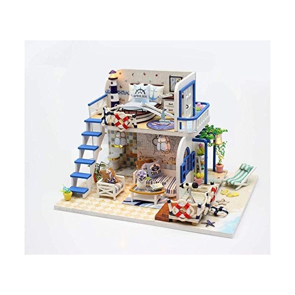 Maison de poupée Miniature, kit de Mini Maison Bricolage avec lumières LED et Maison modèle assemblée en Cadeau Couleur : Ar
