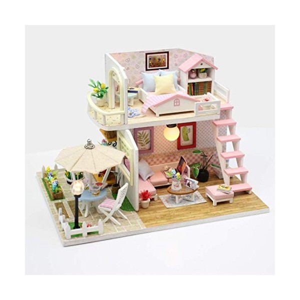 Maison de poupée Miniature, kit de Mini Maison Bricolage avec lumières LED et Maison modèle assemblée en Cadeau Couleur : Ar