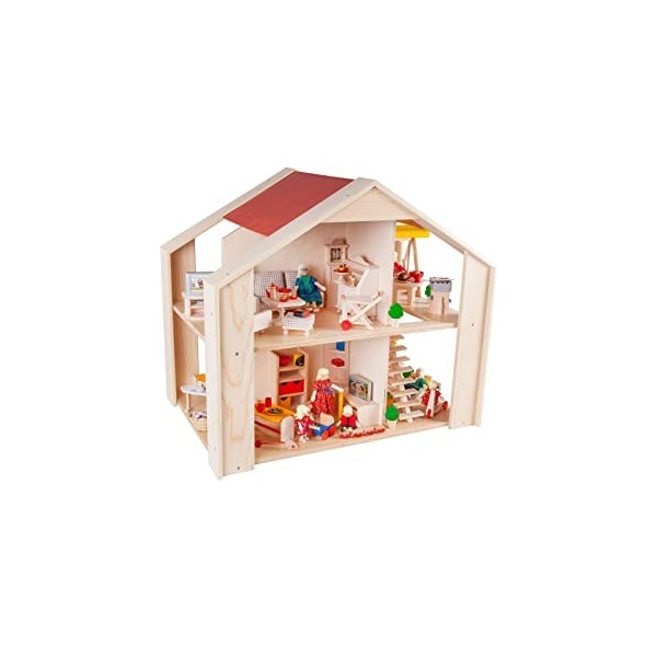 Rülke Holzspielzeug- Maison Mini poupées, 23122, Coleur Bois, Rouge