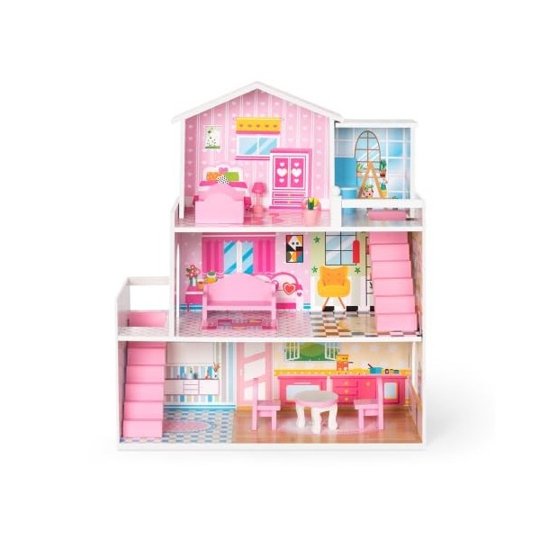 Maison de poupée en Bois avec Meubles et Accessoires pour poupées Entre 7 et 12 cm, Jolie Grande Maison de rêve pour Enfants,