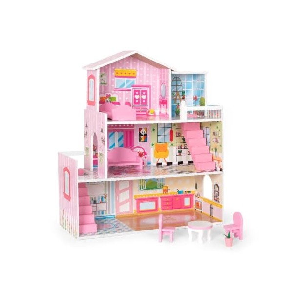 Maison de poupée en Bois avec Meubles et Accessoires pour poupées Entre 7 et 12 cm, Jolie Grande Maison de rêve pour Enfants,